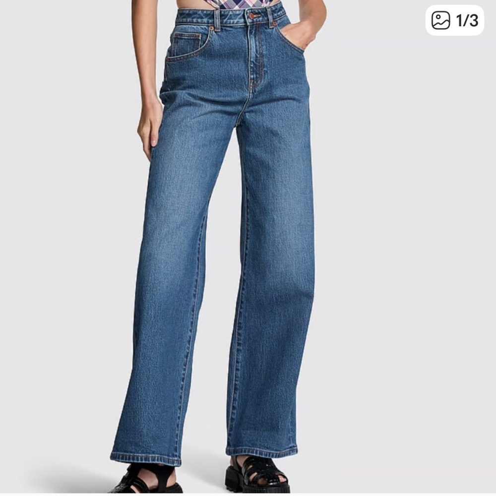 PINK Victoria's Secret Blue Wide-Leg Flare Jeans